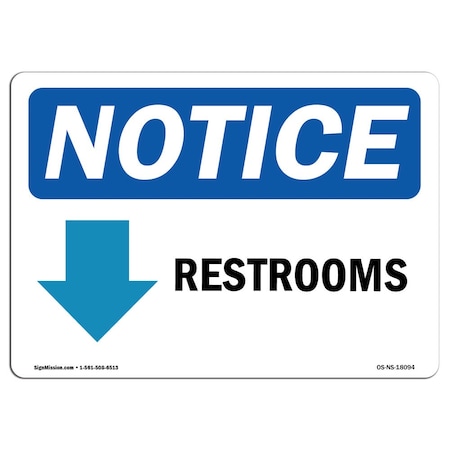 Signmission Safety Sign, OSHA Notice, 12" Height, Restroom (Down Arrow) Sign With Symbol, Landscape OS-NS-D-1218-L-18094